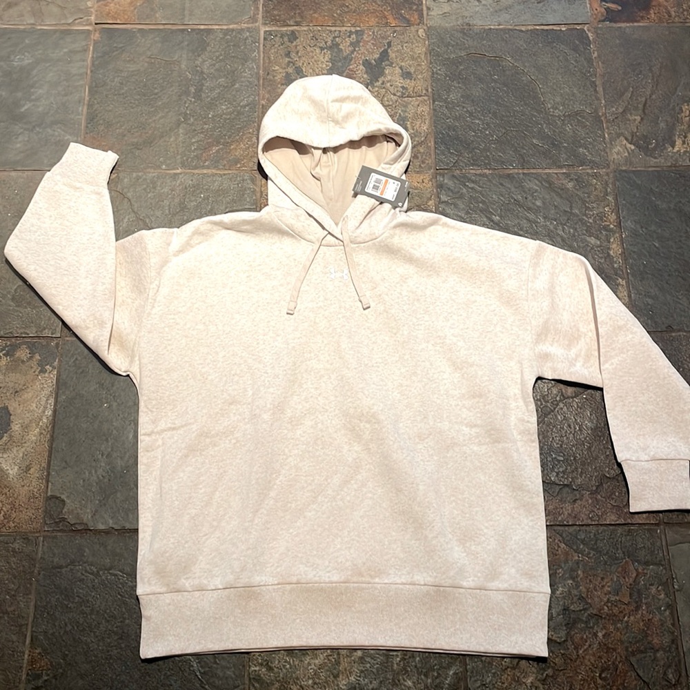 Under Armour Rival Fleece Oversized Hoodie in cream, size small